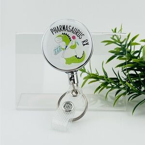 Funny Pharmacist badge reel🥼🧪🧠🦖